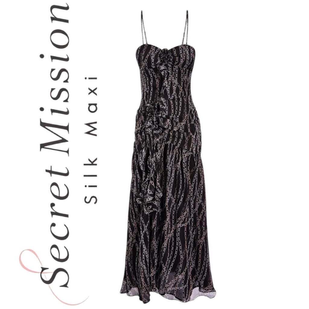 Secret Mission Mira Chain-Print Silk Dress, Nwt, Designer, Msrp $700